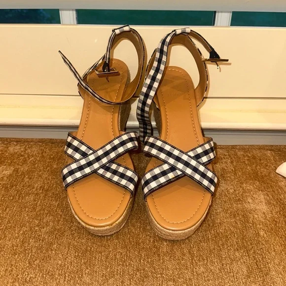 Crew Shoes J Crew Eapidrill Wedges Navy White Gingham